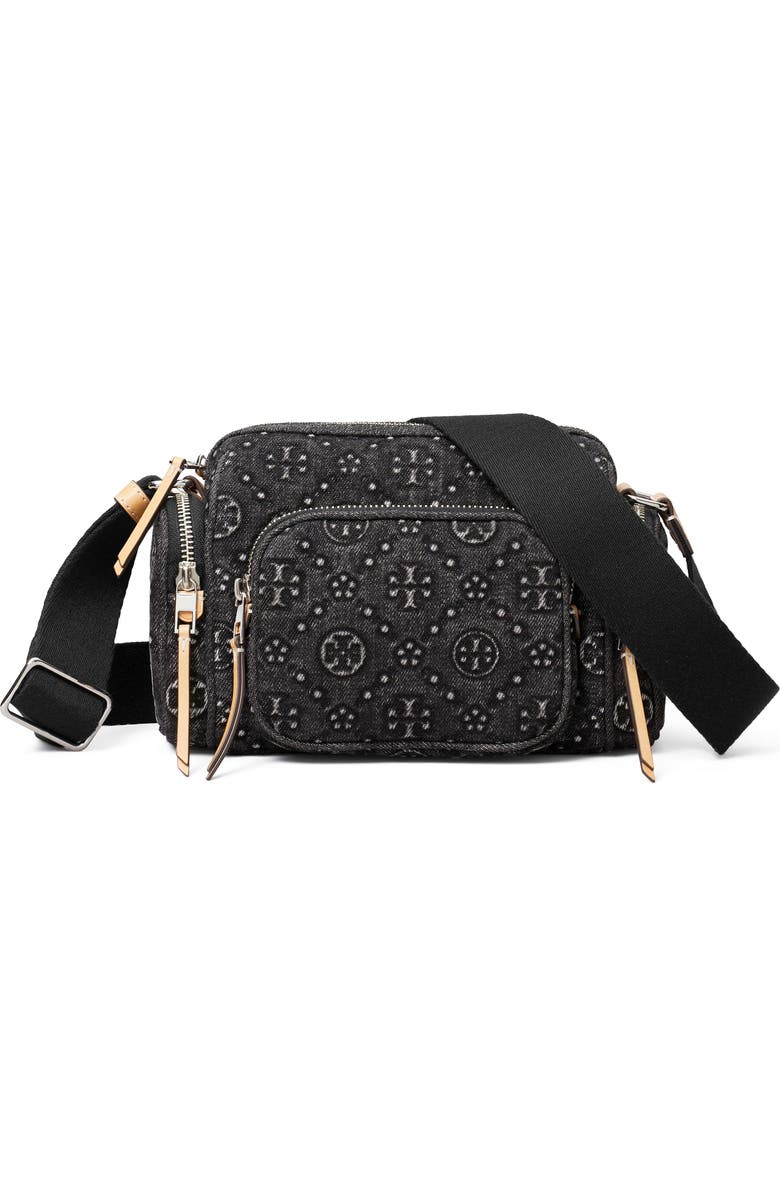 Tory Burch T Monogram Denim Pocket Crossbody Bag, Main, color, Black
