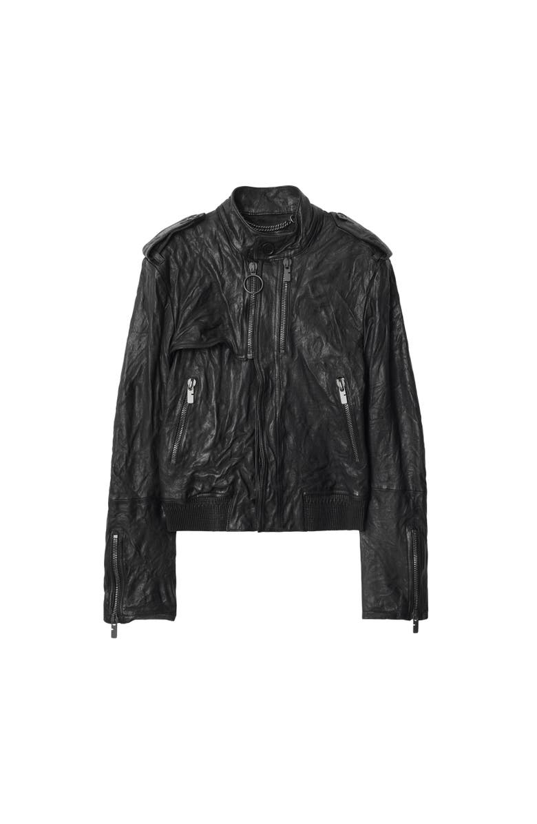 Burberry Leather Biker Jacket, Alternate, color, Black
