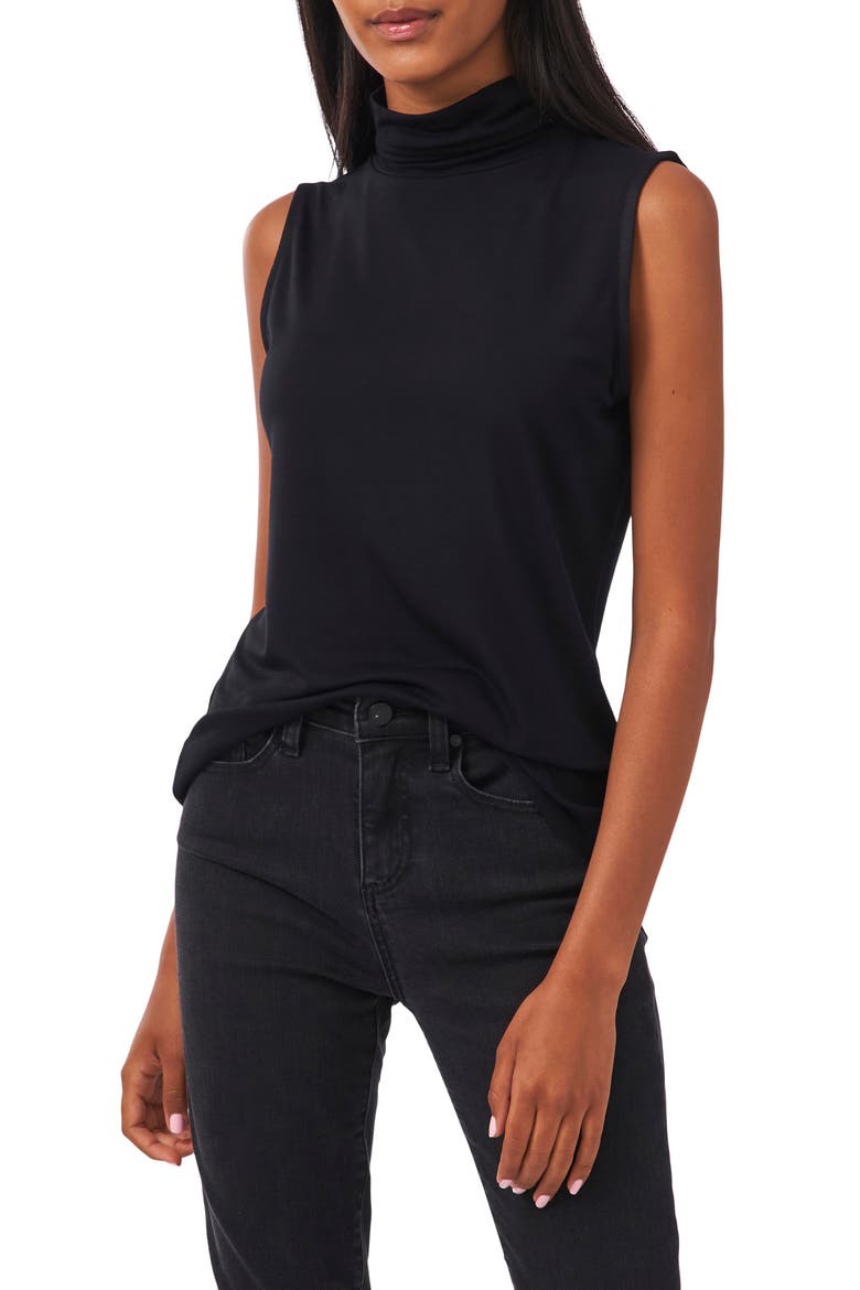 Turtleneck Sleeveless Knit Top, Main, color, RICH BLACK