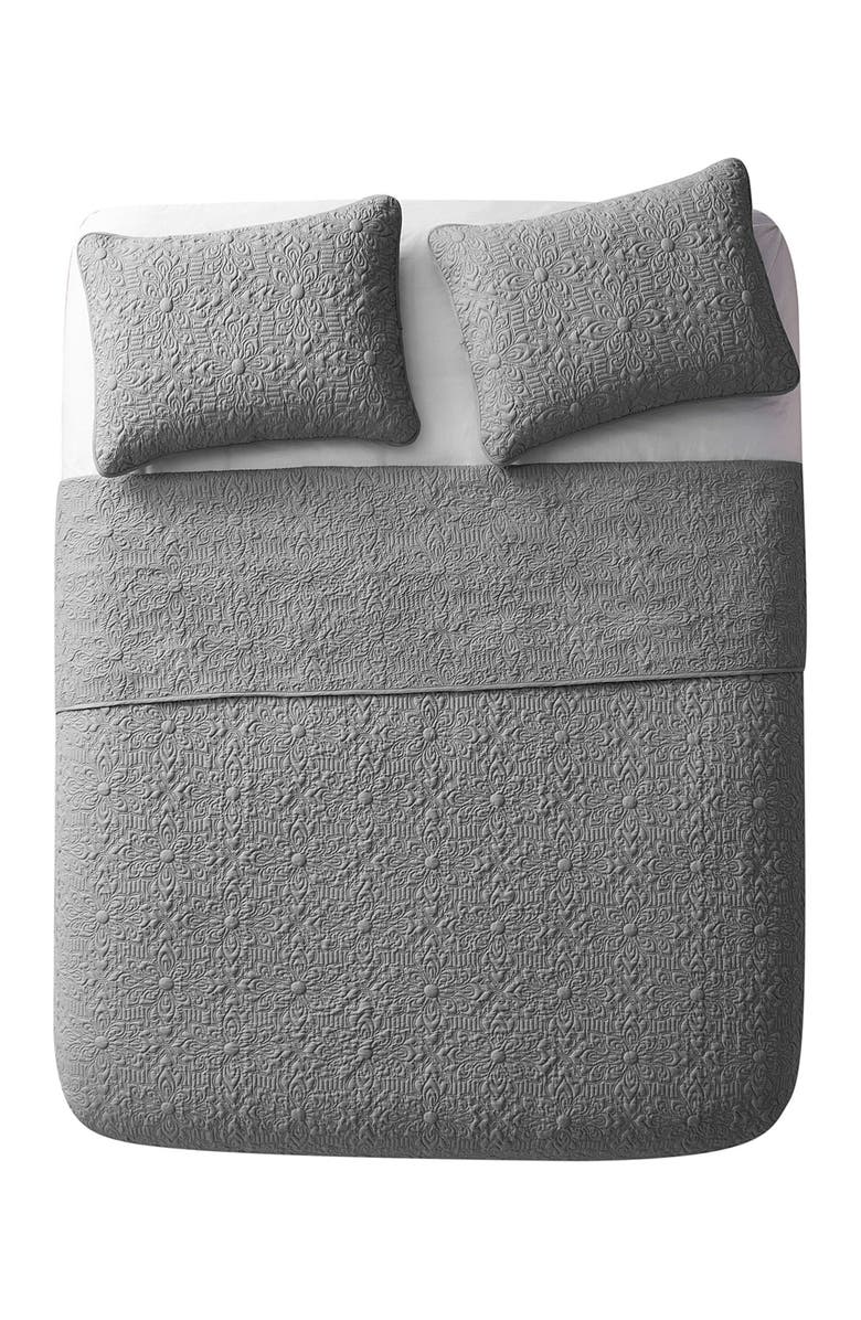 VCNY HOME Caroline Embossed Floral Quilt Set, Alternate, color, Grey