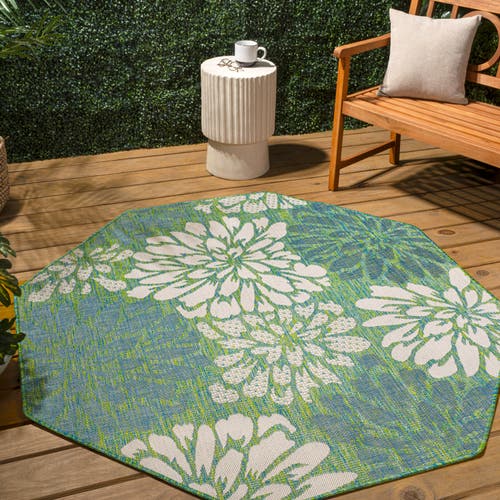 Jonathan Y Zinnia Modern Floral Textured Weave Octagon Indoor/outdoor Area Rug In Green