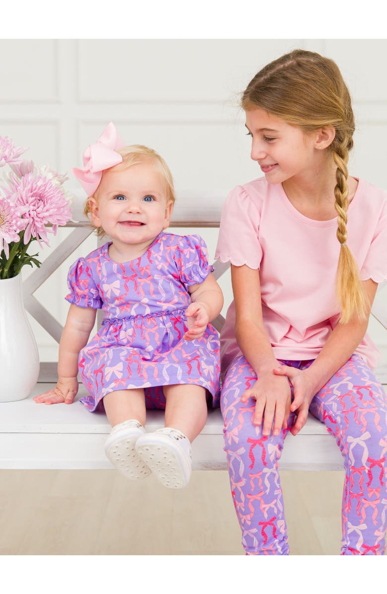 RuffleButts Baby Girls Knit Puff Sleeve Skirted Romper, Alternate, color, Rosy Ribbons