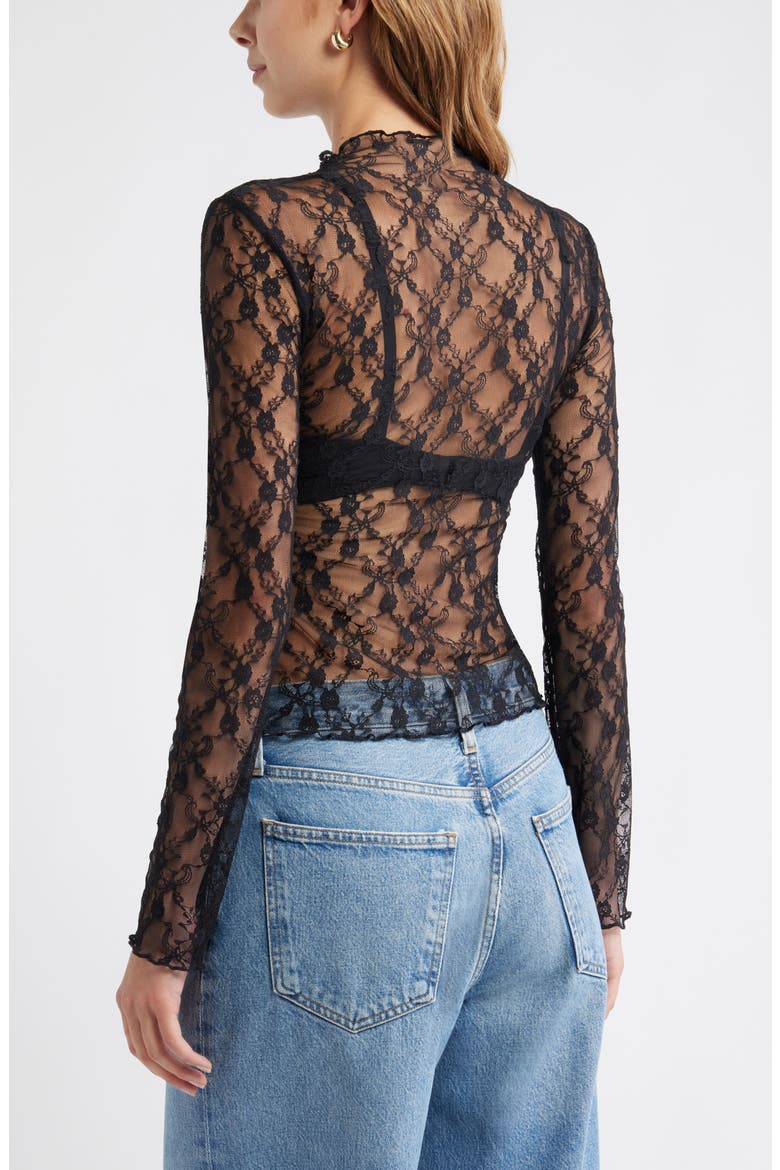 Floral Stretch Lace Top, Alternate, color, BLACK