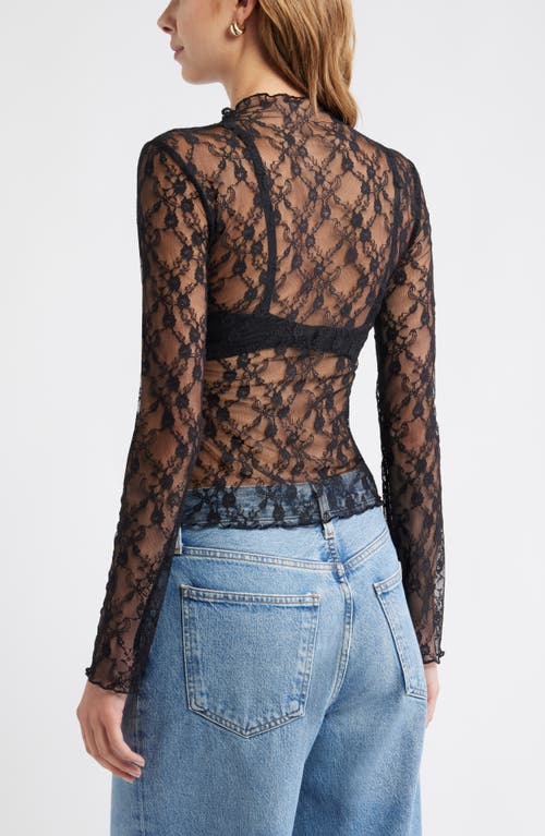 Open Edit Floral Stretch Lace Top In Black