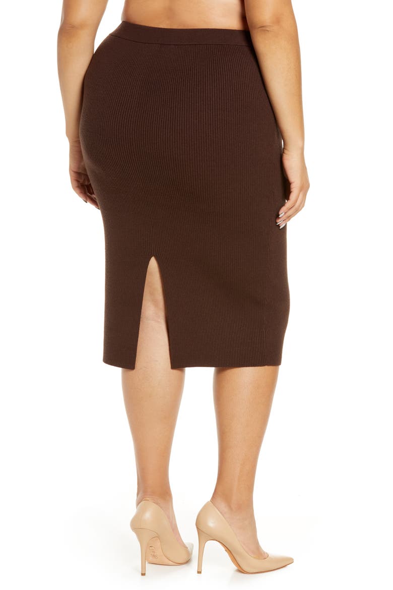 Rib Knit Midi Skirt, Alternate, color, CHOCOLATE