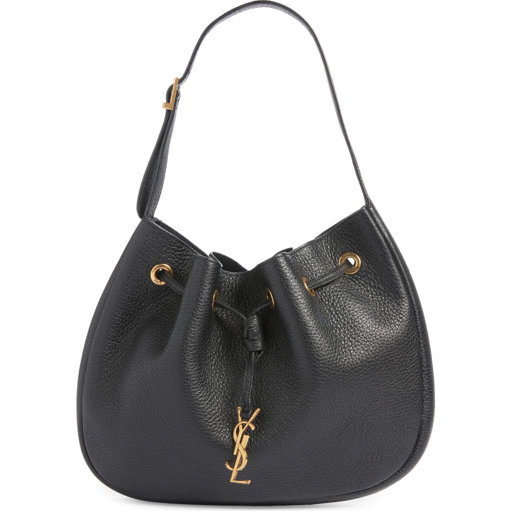 Saint Laurent Small Paris Vii Flat Leather Hobo Bag In Black