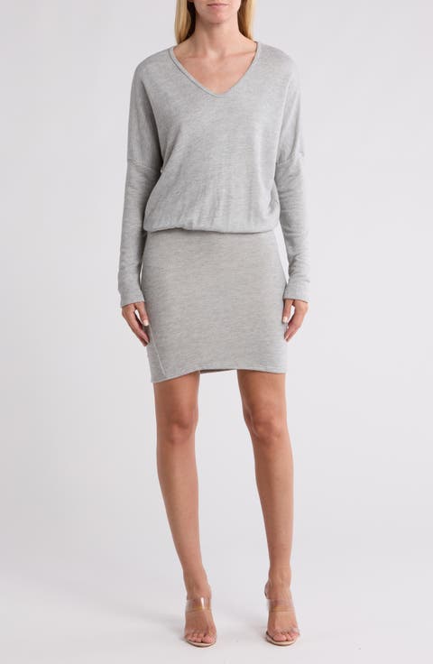 V-Neck Long Sleeve Blouson Dress