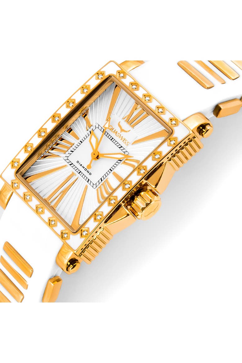 Grace Rectangle Silicone Strap Watch, 58mm - 0.25 ctw, Alternate, color, WHITE-GOLD