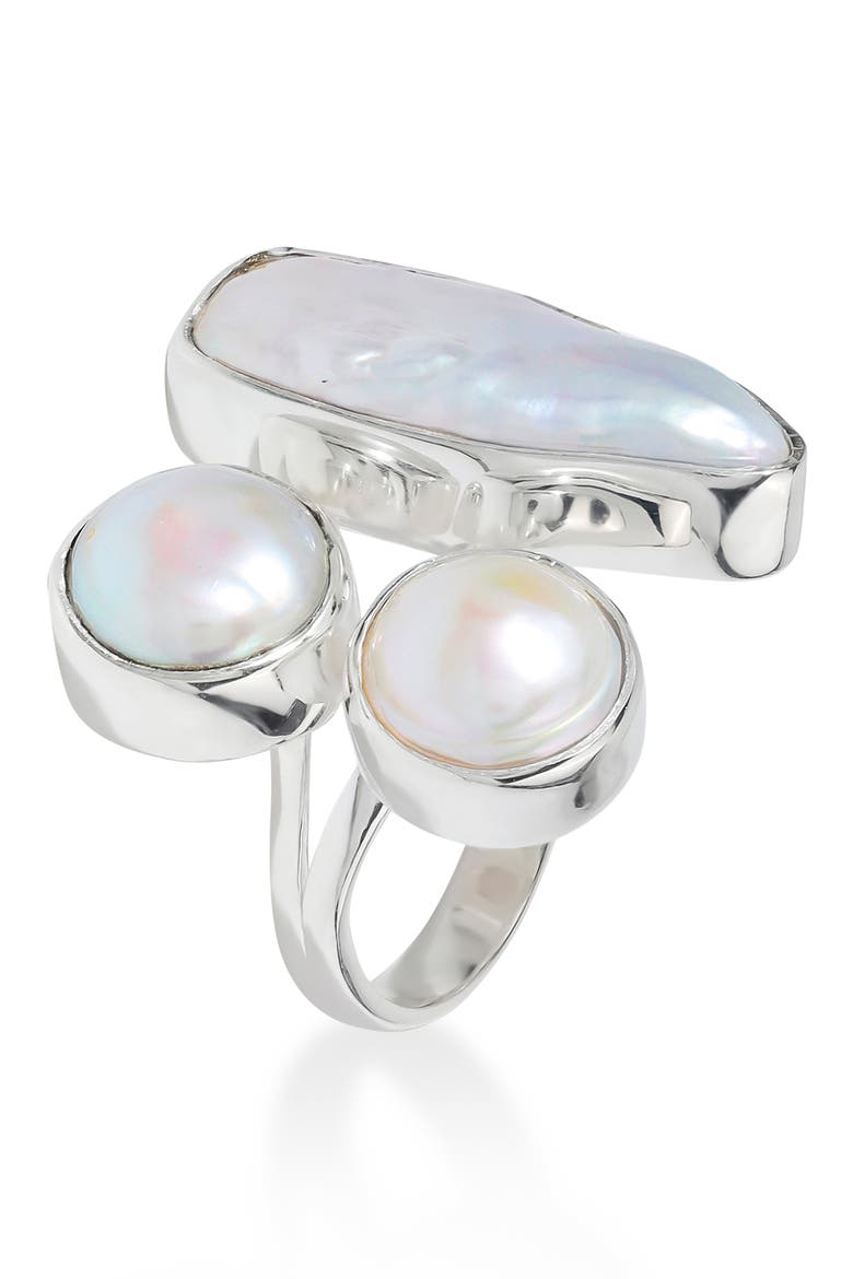 Triple Cultured Freshwater Pearl Statement Ring, Alternate, color, WHITE
