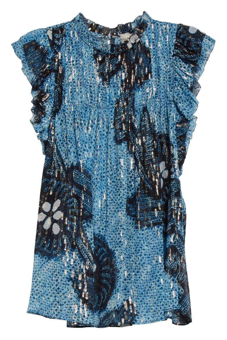 Aya Floral Metallic Flutter Sleeve Silk Blouse, Alternate, color, SKY