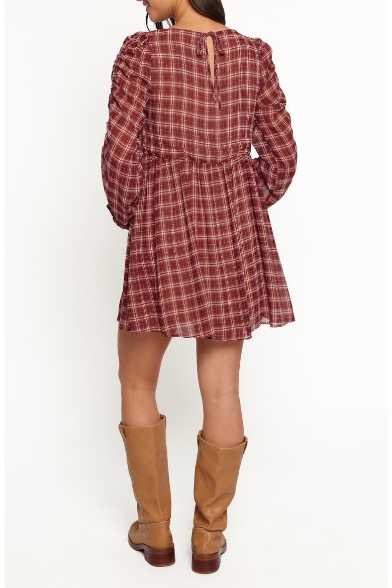 Micaela Long Sleeve Minidress, Alternate, color, BURGUNDY PLAID