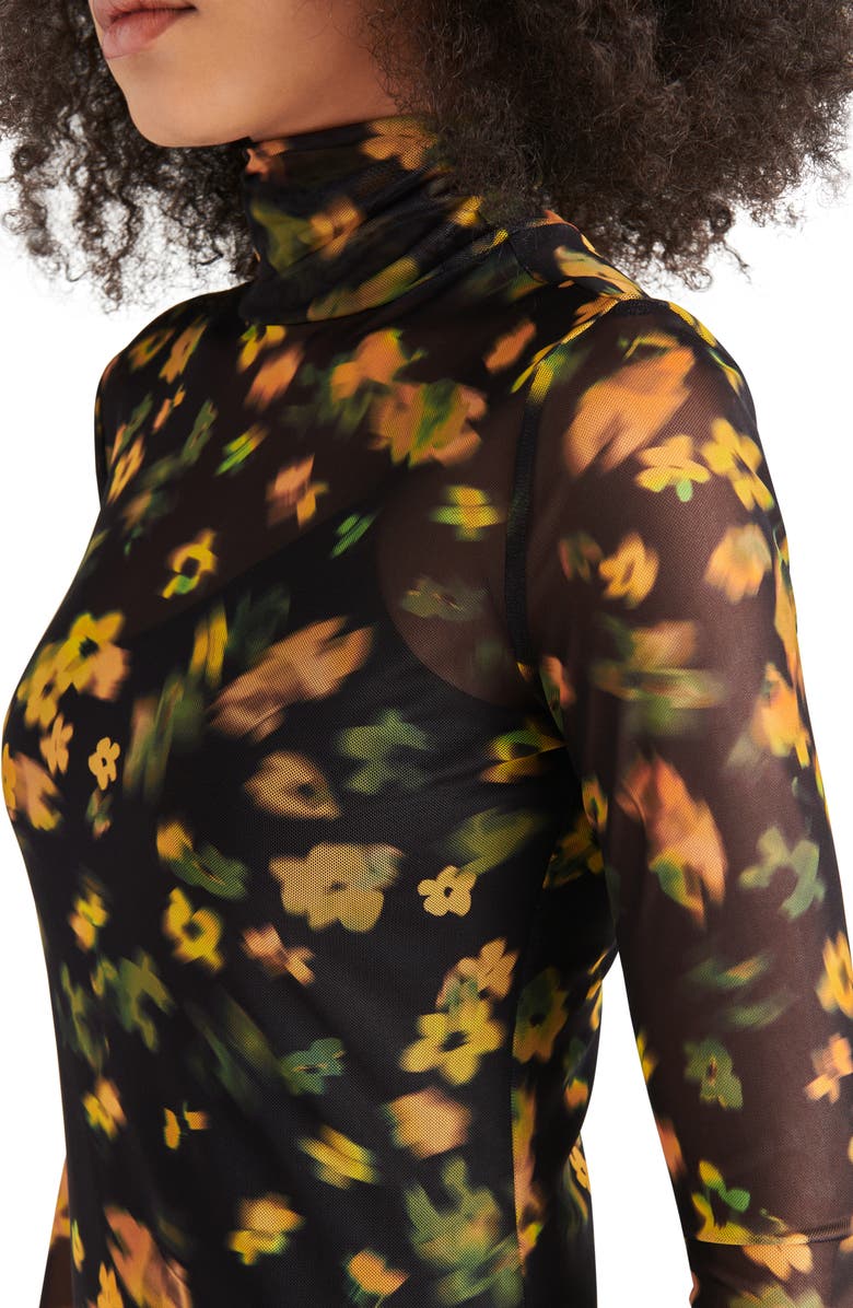 Steve Madden Vivienne Floral Print Turtleneck Mesh Midi Dress, Alternate, color, 
