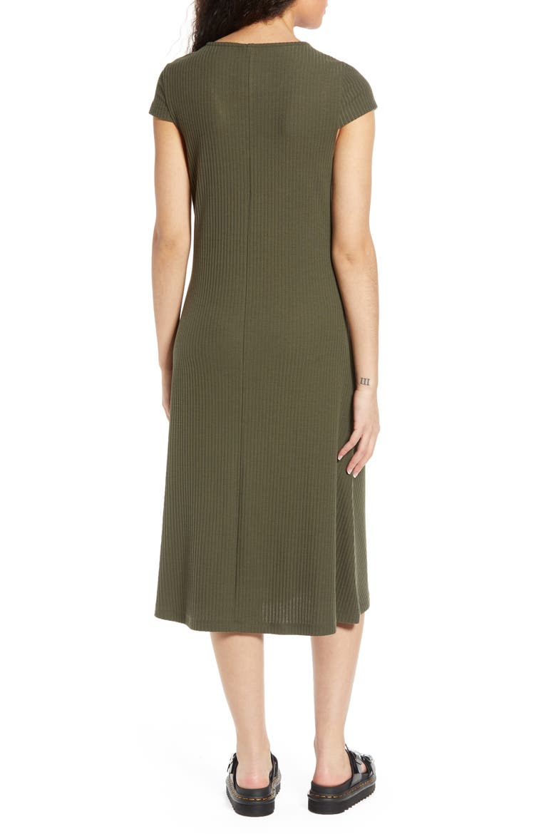 Nella Button Front Ribbed Midi Dress, Alternate, color, KALAMATA