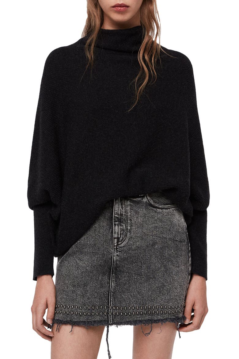 Ridley Funnel Neck Wool & Cashmere Sweater, Main, color, CINDER BLACK MARL