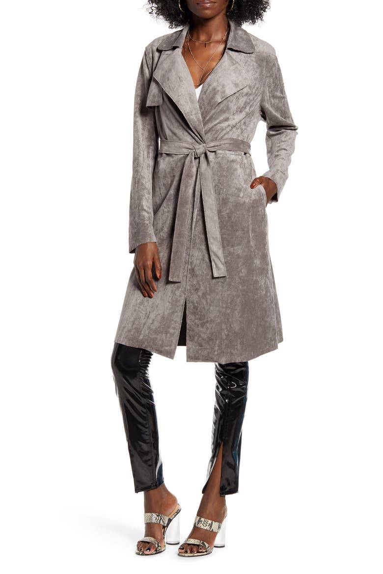 Faux Suede Trench Coat, Alternate, color, SKULL MOUNTAIN