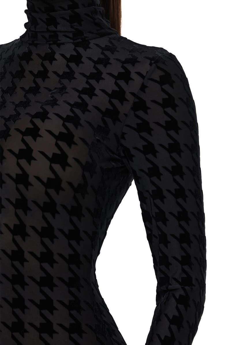 Naked Wardrobe Burnout Long Sleeve Jumpsuit, Alternate, color, Black Houndstooth