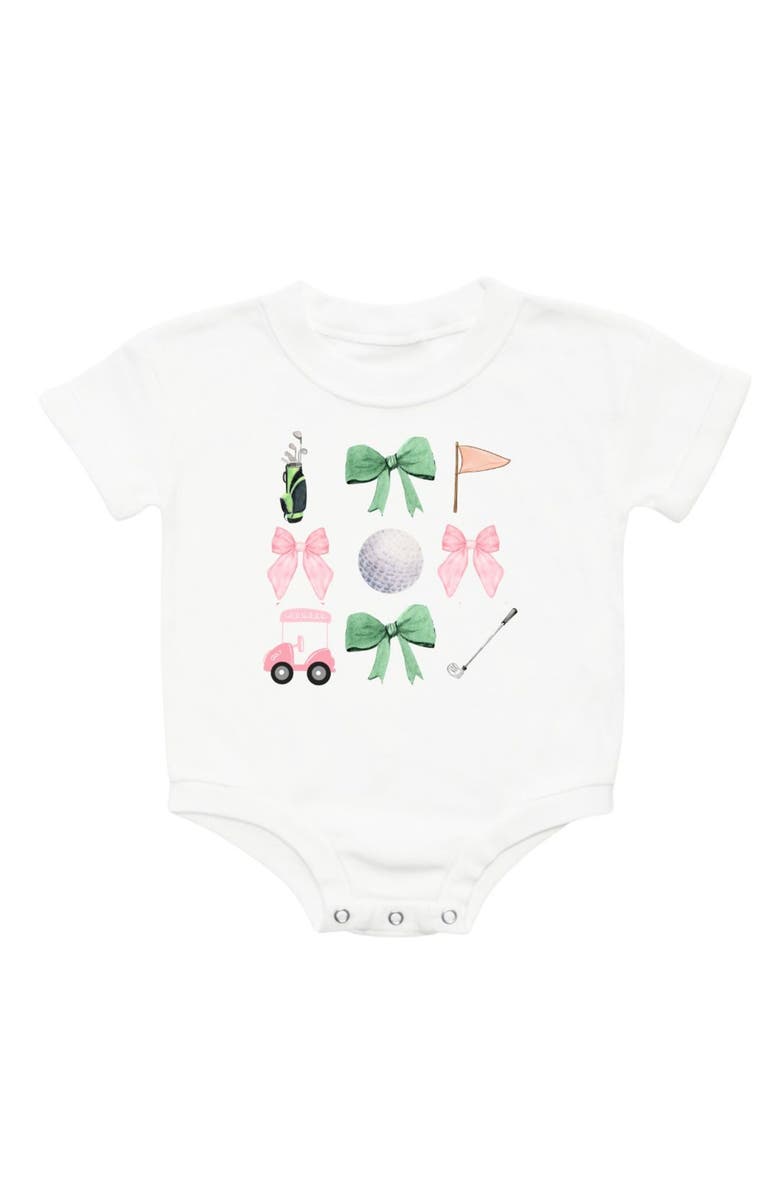 Sweet Wink Bow Golf Girl Short Sleeve Romper, Main, color, White