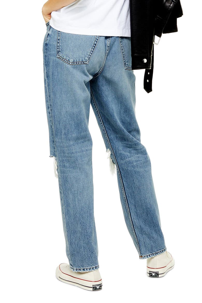Ripped High Waist Dad Jeans, Alternate, color, MID DENIM