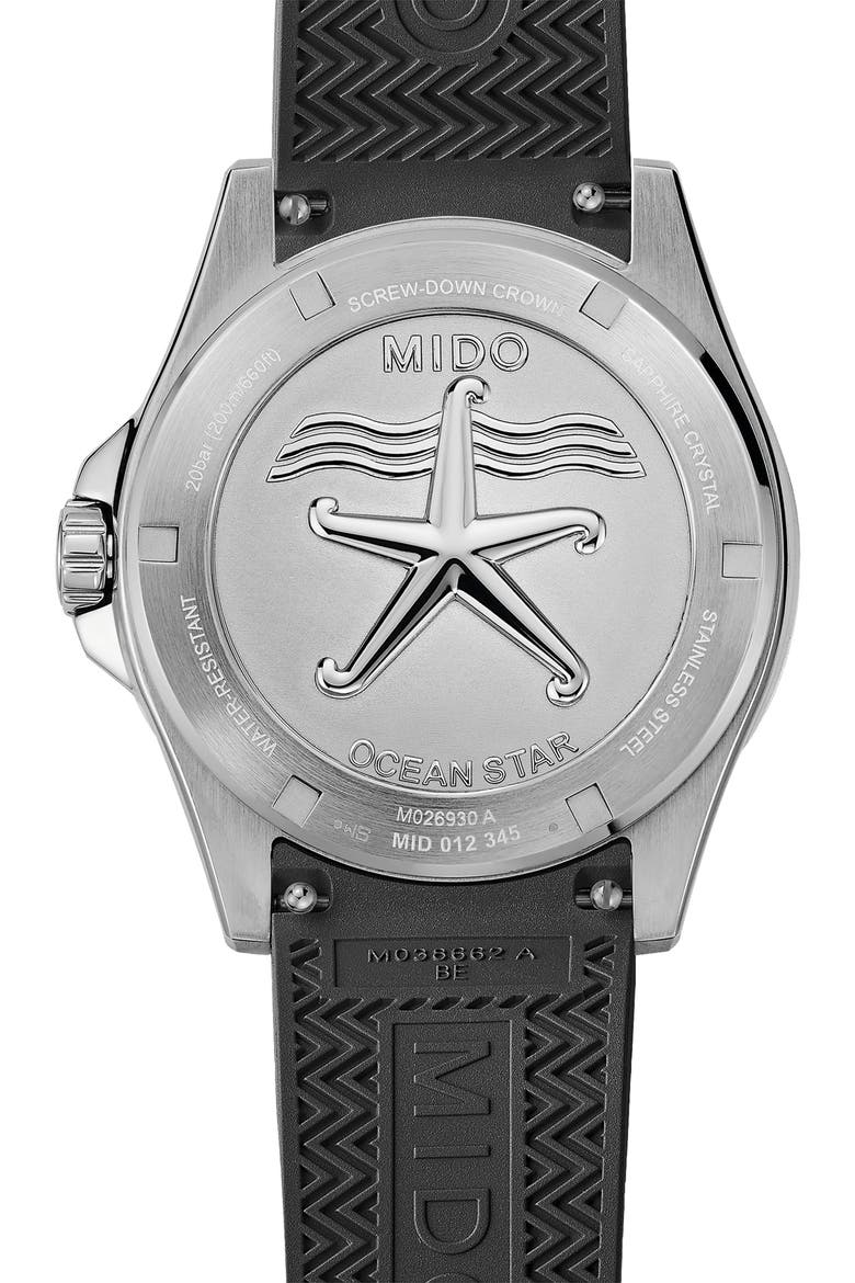 Ocean Star 200 Automatic Rubber Strap Watch, 42.5mm, Alternate, color, BLACK