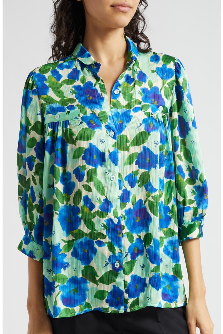 Floral Gathered Top (Nordstrom Exclusive), Alternate, color, BLUE FLORAL