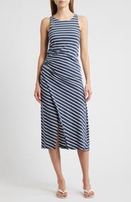 Rails Max Stripe Sleeveless Cotton Knit Midi Dress