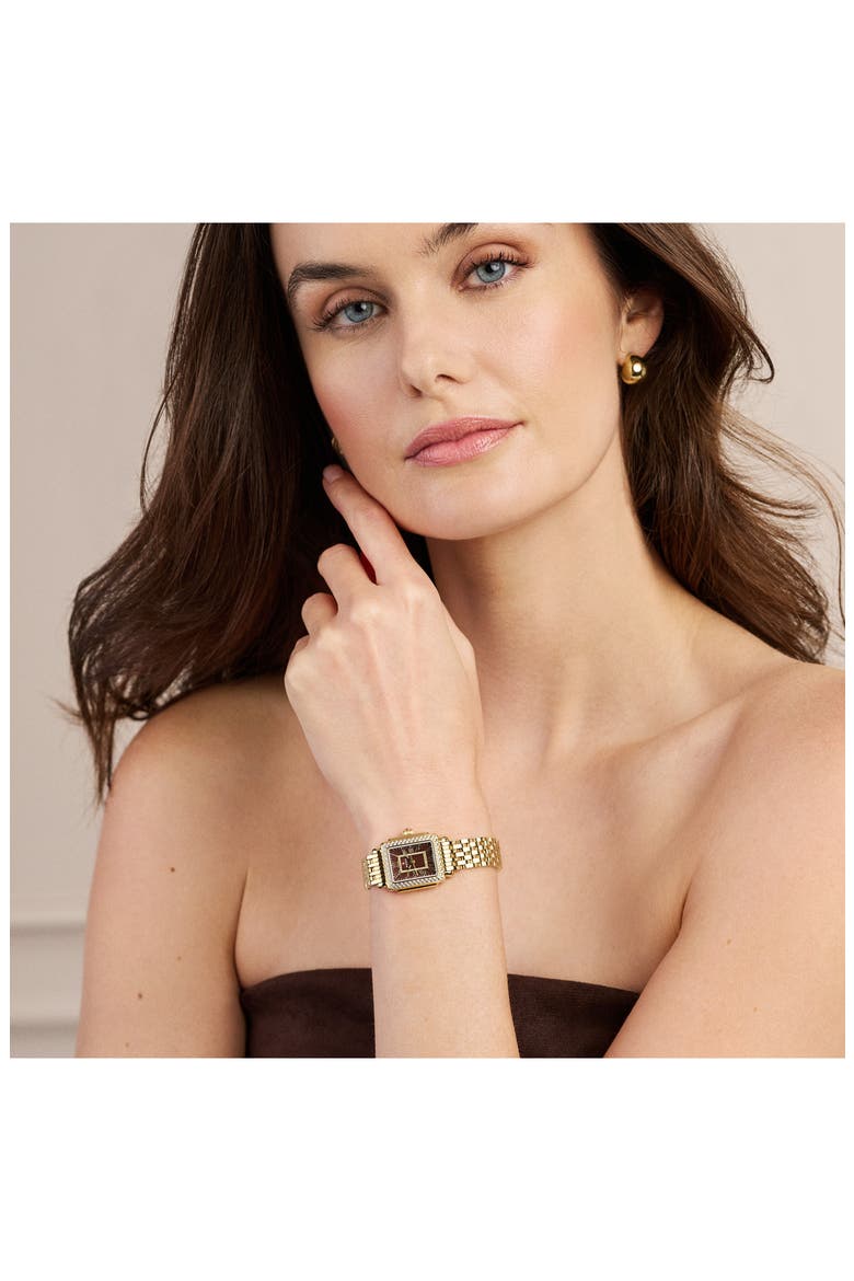 Mini Deco Madison Two-Tone 18K Gold Plate Diamond Bracelet Watch, 23mm x 24mm, Alternate, color, GOLD