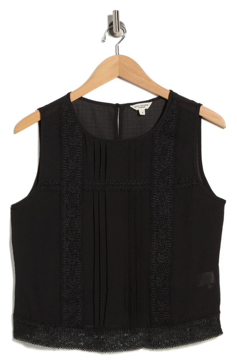 MAX STUDIO Lace Embroidered Tank, Alternate, color, Black