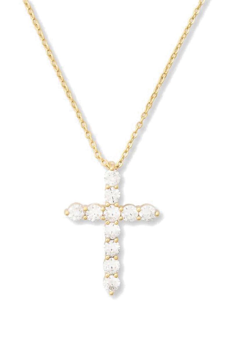 Oh She Fancy Small Cubic Zirconia Cross Pendant Necklace, Main, color, GOLD-WHITE