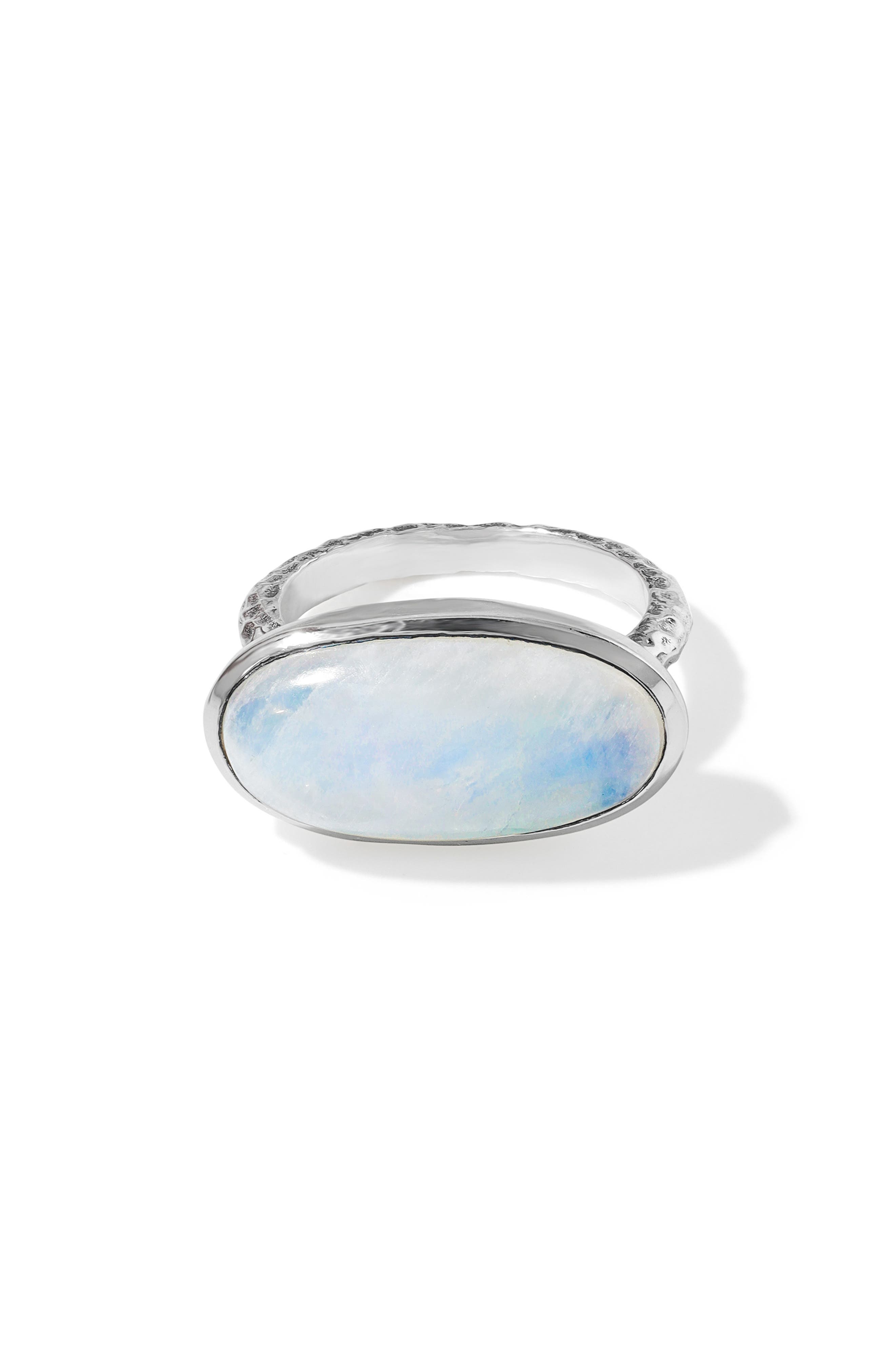 Oval Rainbow Moonstone Bezel Ring