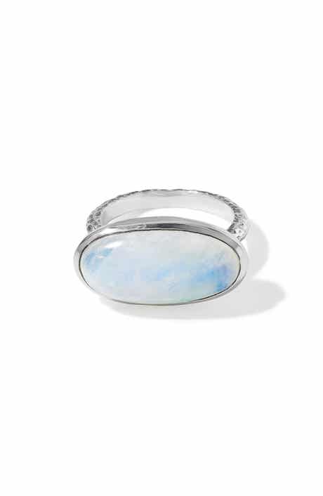 Oval Rainbow Moonstone Bezel Ring