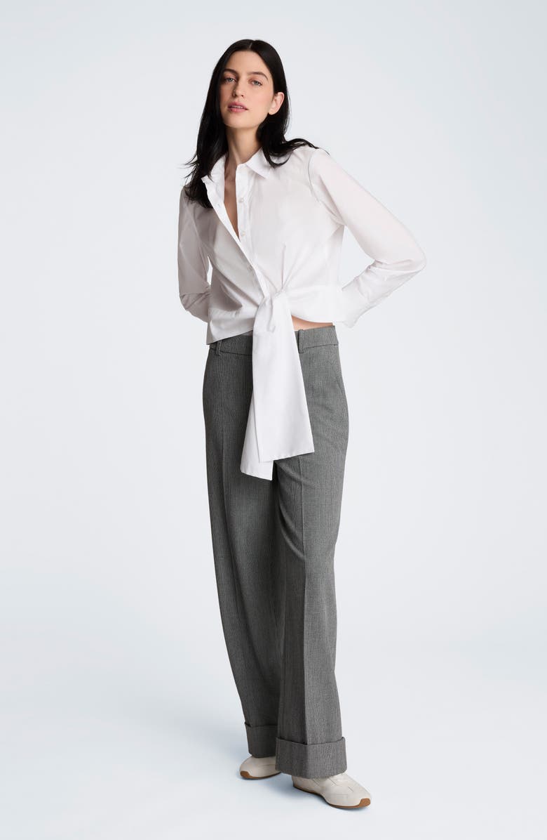 Kenneth Cole Tie Waist Poplin Shirt, Alternate, color, Pure White