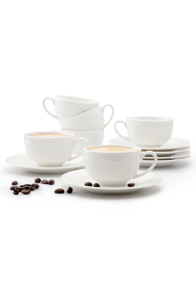 Luna 12 Piece 3 Ounce Porcelain Espresso Cup Set  with Saucers, Main, color, White