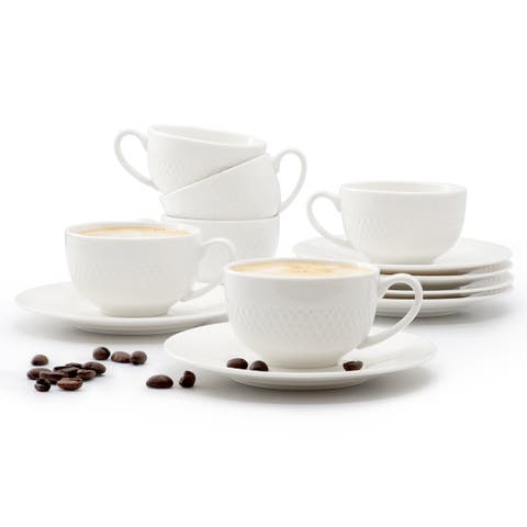 Luna 12 Piece 3 Ounce Porcelain Espresso Cup Set  with Saucers