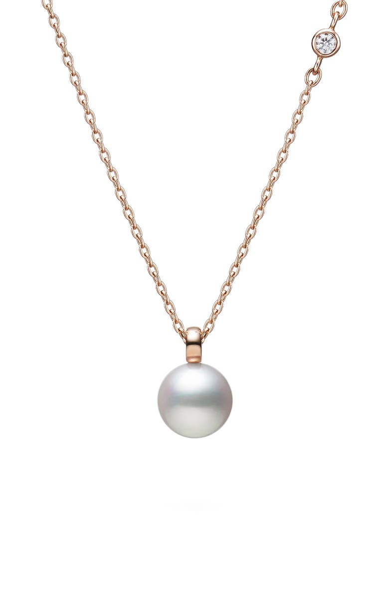 Mikimoto Classic Cultured Pearl & Diamond Pendant Necklace, Main, color, 18Ky