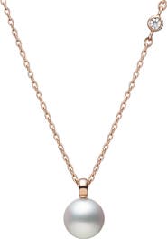 Mikimoto Classic Cultured Pearl & Diamond Pendant Necklace