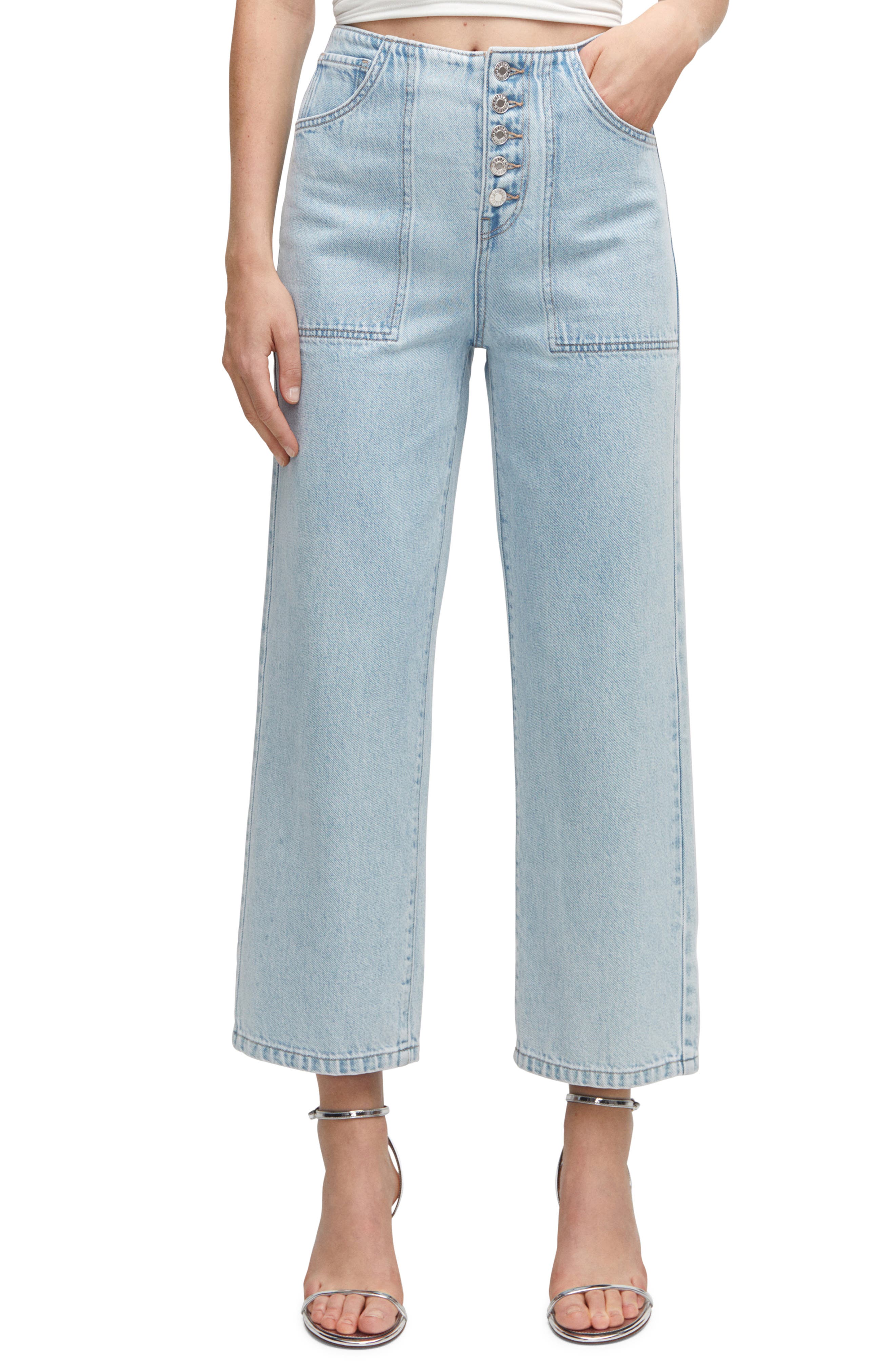High Waist Crop Straight Leg Jeans