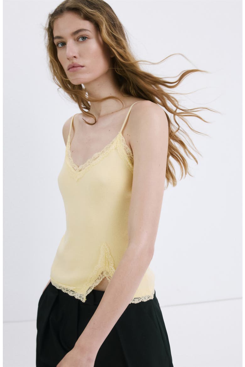 Lace Detail Rib Camisole, Alternate, color, PASTEL YELLOW