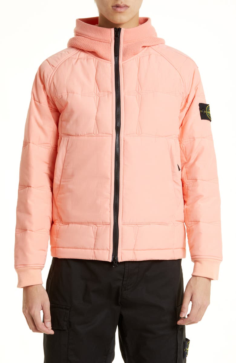 Stone Island Stella Quilted Cupro & Cotton Jacket with Wool Blend Knit Hood, Main, color,