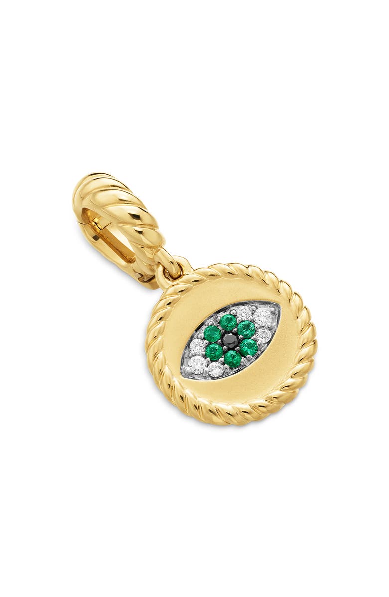 David Yurman Evil Eye Amulet in 18K Yellow Gold with Pavé Emerald and Diamonds, Alternate, color, Emerald/ Yellow Gold