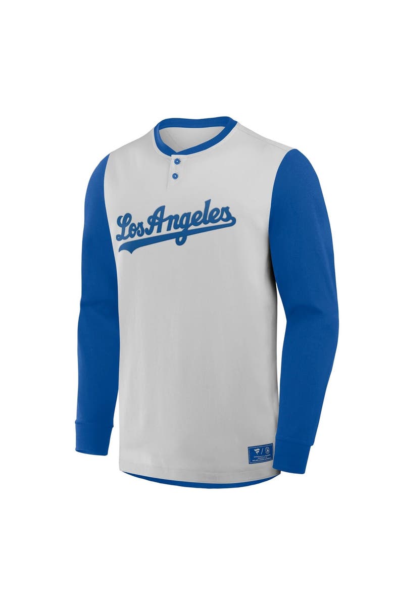 FANATICS Men's Fanatics Gray/Royal Los Angeles Dodgers Clubhouse Long Sleeve Henley Shirt, Alternate, color, Gray