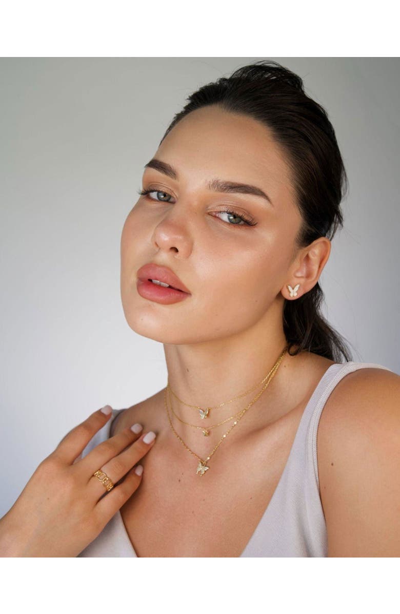 Hollywood Sensation Butterfly Stud Earrings Featuring Mother of Pearl Inlay, Alternate, color, Gold