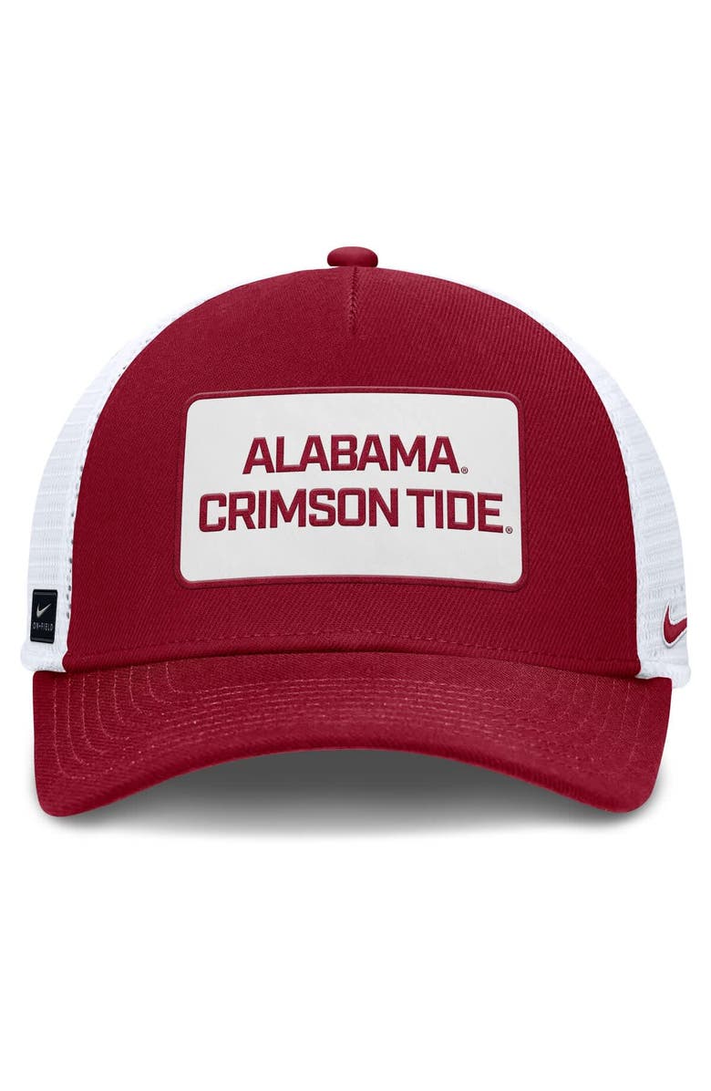 Nike Men's Nike Crimson/White Alabama Crimson Tide 2025 On-Field Rise Patch Trucker Adjustable Hat, Alternate, color, Crimson