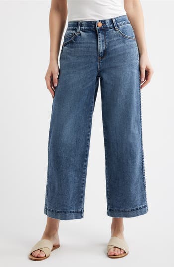 Wit & Wisdom Gracie Skyrise Double Side Seam Wide Leg Jeans In Mid Blue Artisanal
