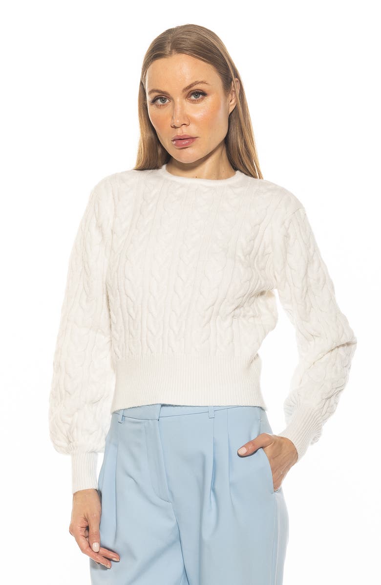 Alexia Admor Berli Balloon Sleeve Cable Knit Crop Sweater, Alternate, color, Ivory