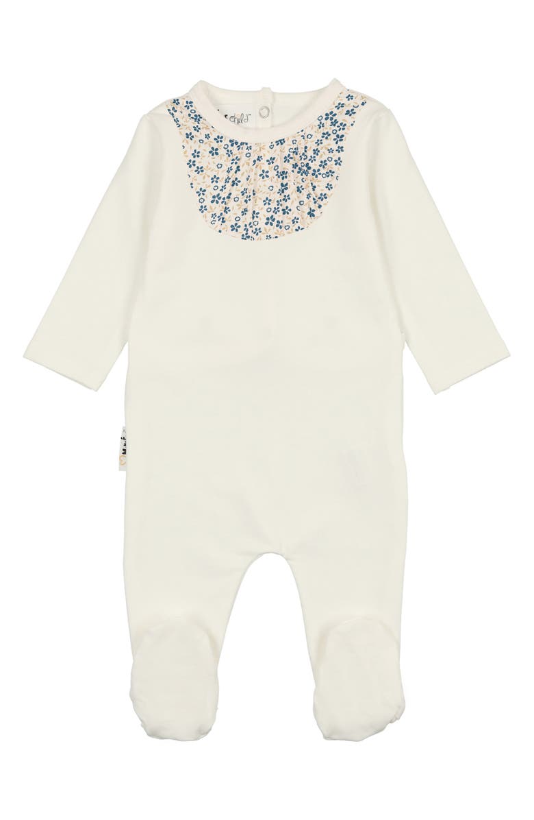 Manière Pleated Bib Footie, Main, color, White Blue