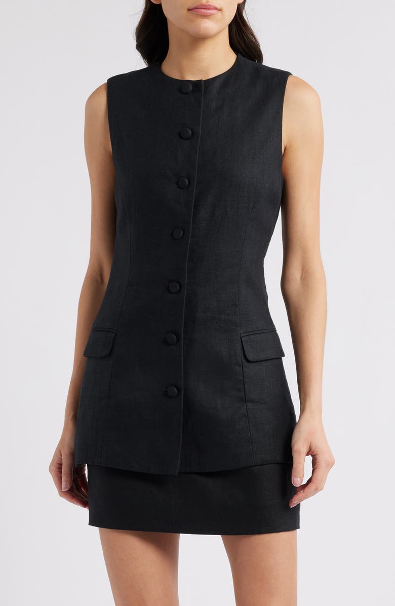 Faithfull the Brand Jane Linen Button-Up Vest, Main, color, Black