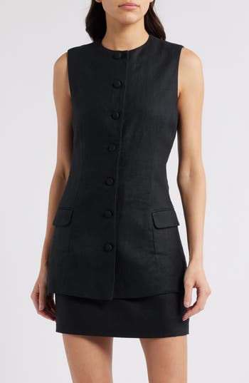 Faithfull The Brand Jane Linen Button-up Vest In Black
