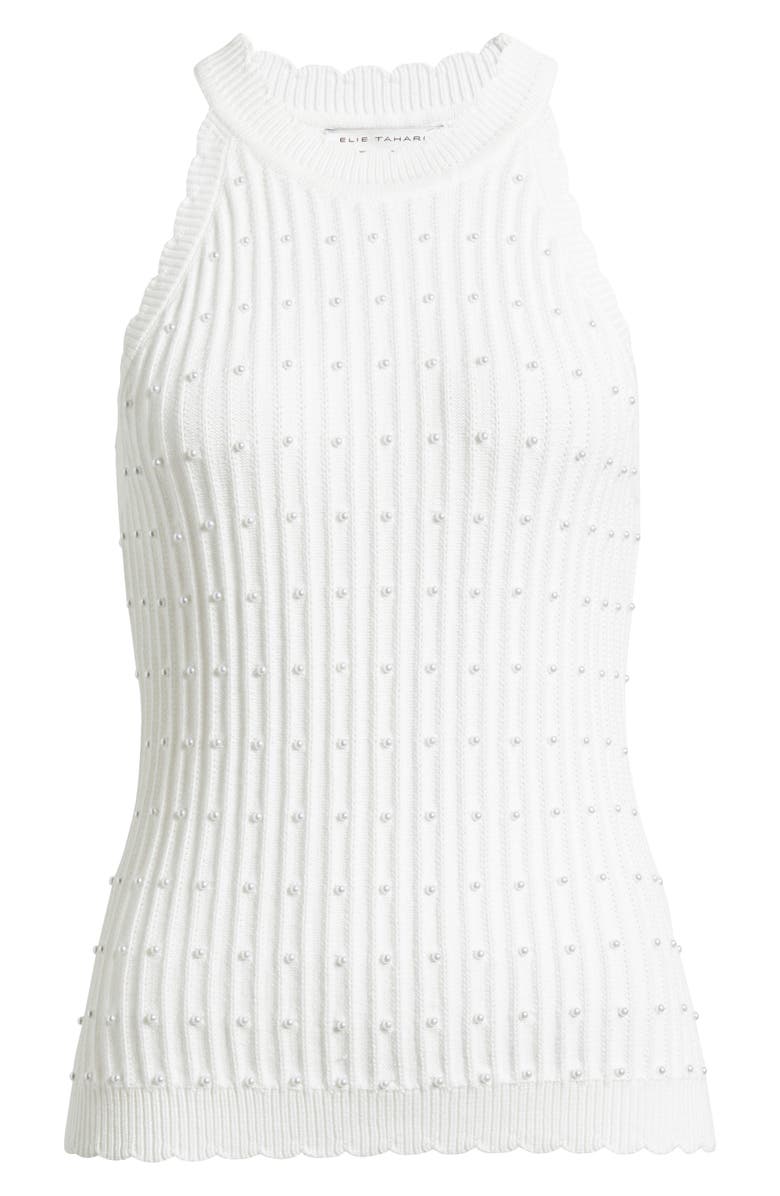 Elie Tahari The Lima Faux Pearl Embellished Rib Halter Neck Sweater, Alternate, color, 