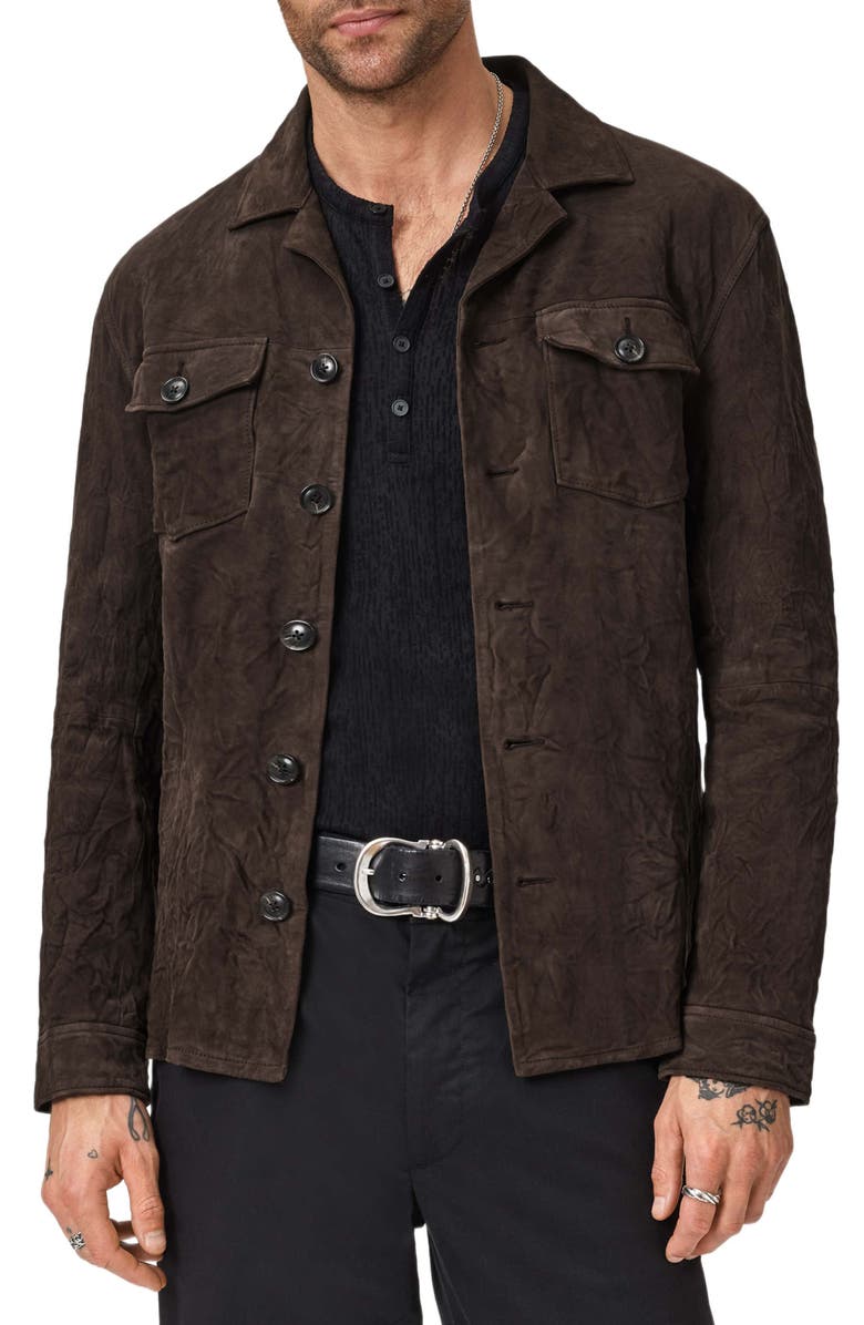 John Varvatos Jesse Suede Shirt Jacket, Alternate, color, Espresso