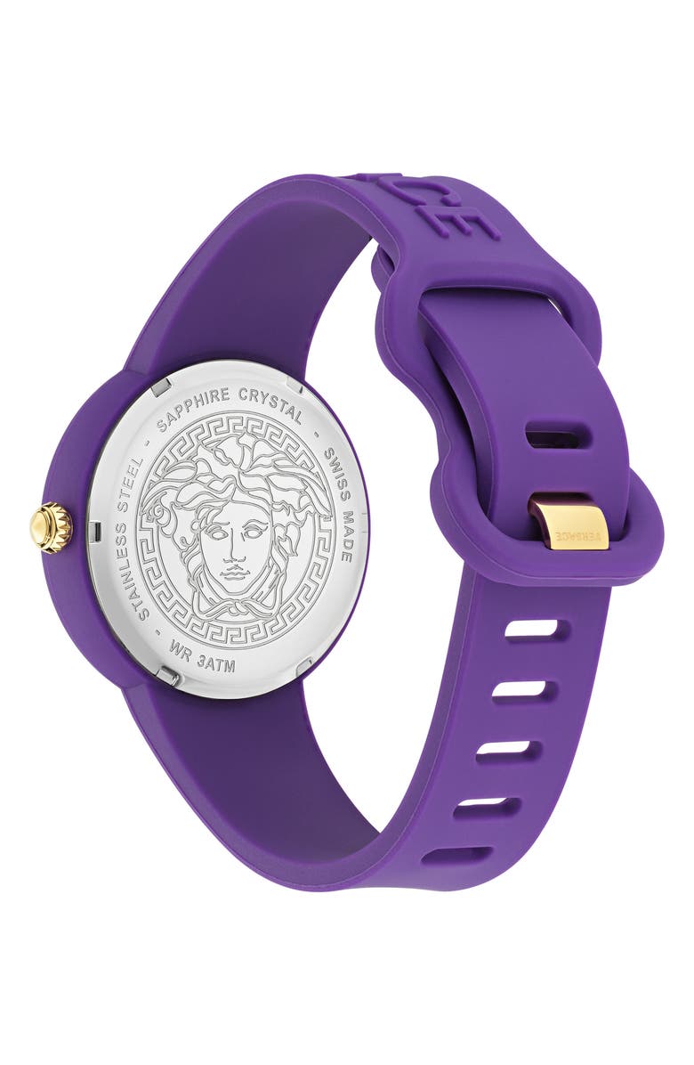 Versace Medusa Pop Silicone Strap Watch, 39mm, Alternate, color, Purple